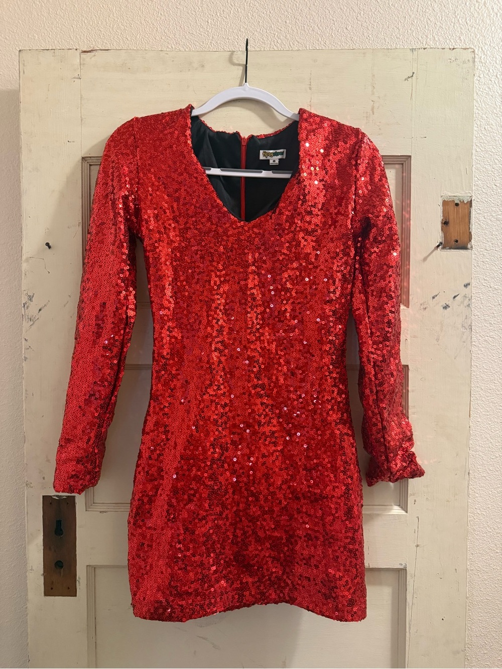 Tipsy Elves Red Sequin Long Sleeve Bodycon Mini Dress – Small